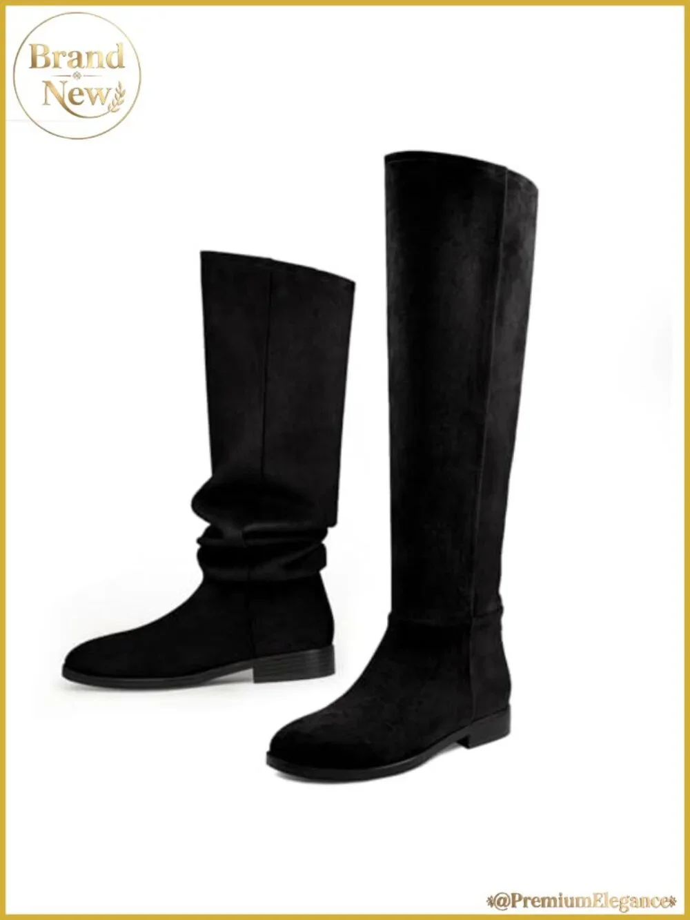 Suede Knee High Boots Convertible Fold Over Slouchy Flat Round Toe